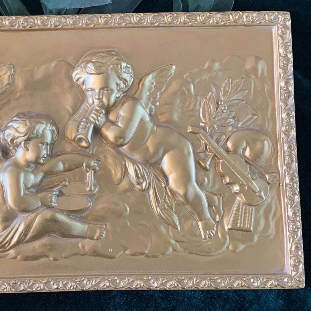 Vintage Gold Eros Musical Cherub Wall Hanging (Approx. 16" x 9") - Picture 4 of 9